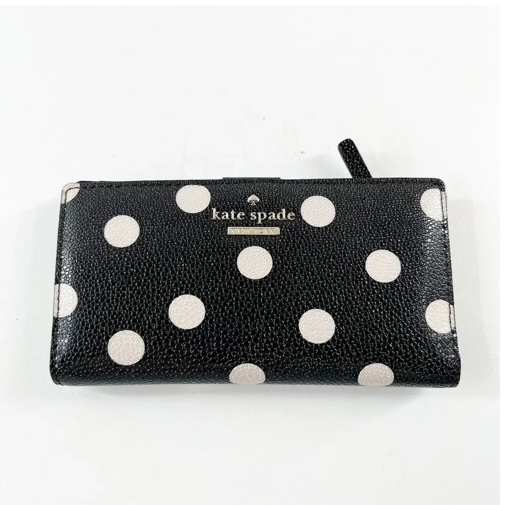 Kate Spade Leather Polka Dot Bi Fold Wallet Black White